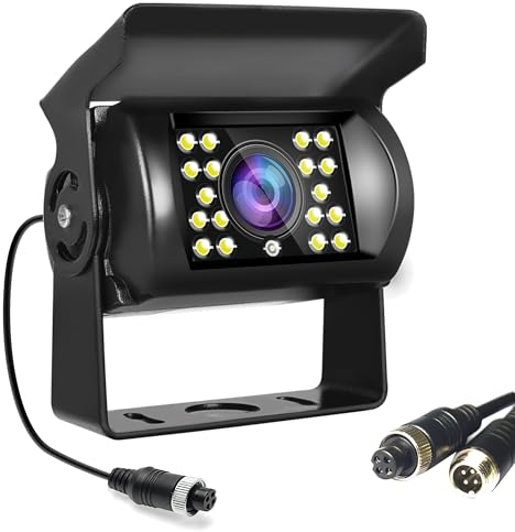 Rimoody Camara Marcha Atrás de Coche 18IR Visión Nocturna sin Línea de Guía sin Cambio de Color, Impermeable, 4 Pines, Conector de Aviación, Cámara de Visión Trasera para Bus/RV/Camión/Remolque 9V-36V