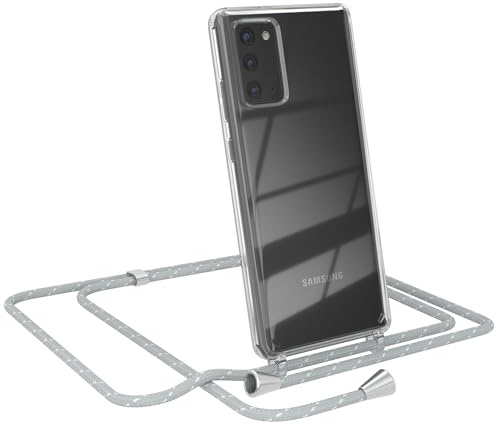 EAZY CASE - Handy Chain - kompatibel mit Samsung Galaxy Note 20 / Note 20 5G, Handykette Tasche, Stoßfeste TPU, Stylische Kette mit Hülle für Smartphone, Grau/Weiß mit Verschlüssen in Silber