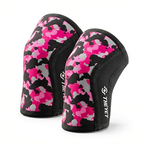 Theyet 7mm Neopren Kompressions Kniebandage für Crossfit (Pack 2) | Kniestütze Sport für Frauen und Männer | Knee Sleeves Gym Kraftsport Powerlifting Bodybuilding Support Zusätzliche (Rosa, L)