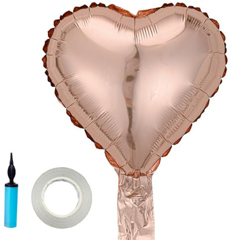 20 Pieces Rose Gold Love Heart Shape Balloons Foil 18 Inch Balloons with 10 Meters Balloon Ribbon, Romantic Decorations for Birthday Party, Weddings, Valentine's Day, Anniversary