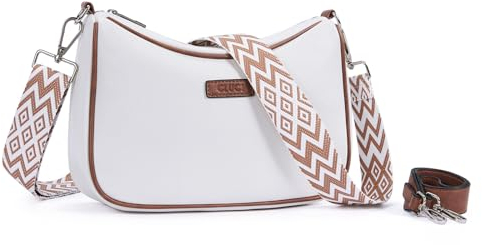 CLUCI Umhängetasche Damen, Klein Crossbody Bag Breiter Gurt, Handy Schultertasche PU Leder, Handtasche Damen Umhängetasche Frauen mit Zwei austauschbare Schultergurte, Beige mit Braun