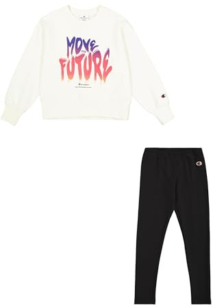 Champion Mädchen Legacy Script Shop G (405043) -Ultra-Light Soft Compact Powerblend Fleece Crewneck & Leggings Anzug, Rosa (WW003), 11-12 Jahre