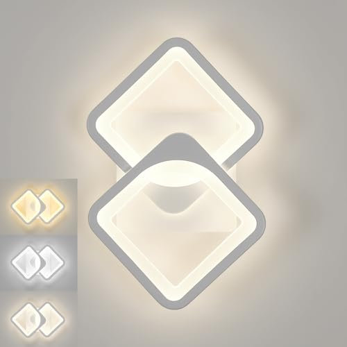 Tealight Applique LED da Parete Interno,Quadrato Bianco Applique Camera da Letto Tre Tipi di Dimmerabile,RA≥85 Applique da Parete Interno Moderno per Camera da Letto Soggiorno Corridoio Le Scale 21W