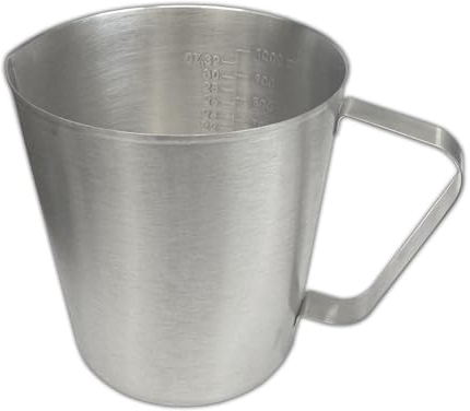 Jarra medidora de acero inoxidable, 1 L, escala de medición con asa, recipiente medidor, jarra de leche
