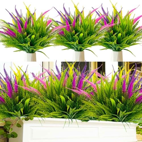 8 Pezzi Fiori Finti da Esterno Artificiali, piante artificiali, arbusti resistenti alle intemperie,piante verdi, resistente ai raggi UV 6 colori,decorazione esterna per esterni, balcone