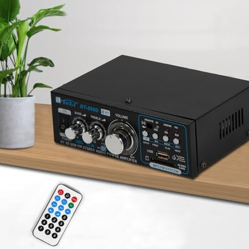 2 Kanal Digitaler Leistungsverstärker HiFi Stereo Mit Fernbedienungsfunktion AC 220V / DC12V (im Auto) Mit Höhen-, Bass- und Lautstärkereglern Mini HiFi digitaler Audio-Leistungsverstärker
