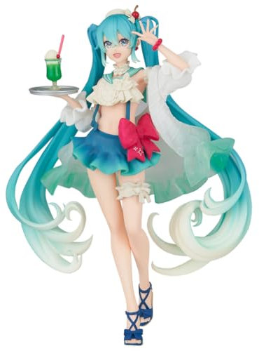 Zhongkaihua Miku Figure Anime PVC Model Figurine Miku Summer Uniform Action Figure Desk Home Decoration Birthday Gift for Fans, Approx 7.08 inch (15 cm)