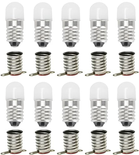 MeetUs AC/DC E10 Birnen,10 Sets 24 Volt Warmweiß Ersatzbirnen Miniatur Schraub LED Lampen Licht lampen 0.5W 60LM,Including 10 Pcs E10 Basis (Warmweiß（3000k）, 24V)