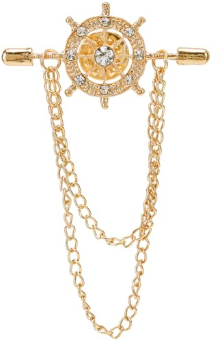 GORGECRAFT 1 Box 2Stk Kristall Schiffssteuerrad Mit Kettenkragen Anstecknadeln Goldene Metall Doppelkette Kragenstange Quaste Krawattennadeln Verschluss Clips Brosche Stab Für Hemden Abzeichen Schals