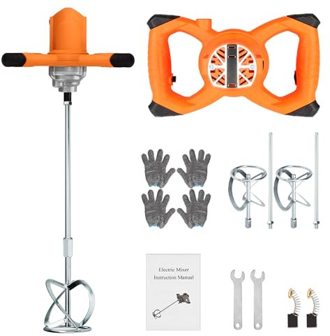 NorthSpoor Mezclador de mano eléctrico para cemento, mezclador de mortero portátil, 220 V, mezclador de lodo de mano para mortero, mezclador eléctrico de hormigón de 2600 W con 6 velocidades,