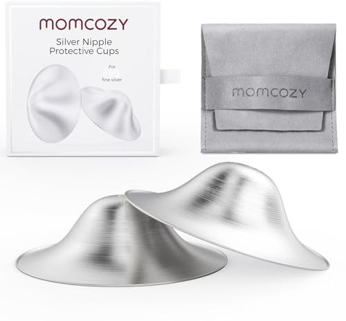 Momcozy - Coppe per allattamento in argento 999, design senza fori, protezioni per capezzoli in argento 999, essenziali per l'allattamento al seno, protezioni per capezzoli argentati per neonati,