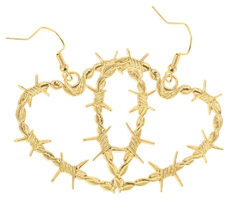 SAFIGLE Gothic Barbed Wire Heart Mesh Earrings Lightweight Alloy Gold Punk Dangle Drop Earrings Halloween Jewellery for Women