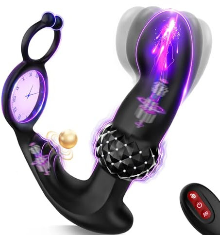Antideslizante Estimulador Prostata con Anillo Vibrador, Plug Anal Vibradors Mando Distancia con 7 Modos de Columpios&Vibratorios, Juguetes Sexuales Hombre Masturbador Eróticos para Pareja Sexuales