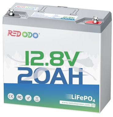 Redodo 12V 20Ah LiFePO4 Batterie, Batterie Lithium 4000+ Deep Cycles avec BMS 20A, 256Wh d'Energie, Parfaite pour Détecteurs de Kayak, Pêche sur Glace, Moulinets de Pêche Electriques, GPS, Camping