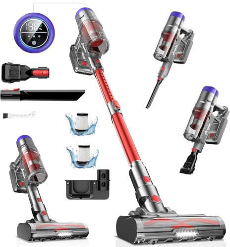 Avamia Cordless Vacuum Cleaner, Max 55Mins Runtime, LED Display, Anti-Tangle Brush, 3 Modes Lightweight Stick Vacuums for Hardwood Floor Carpet Car Pet Hair