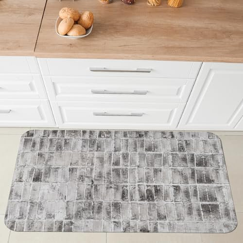 Comart - Alfombra de Cocina Austin - Impermeable - Antideslizante - Antimanchas - Lavable en Lavadora - Alfombra de poliéster - para Pasillo y Cocina - Made in Italy - Ladrillos Grises - 50 x 75 cm