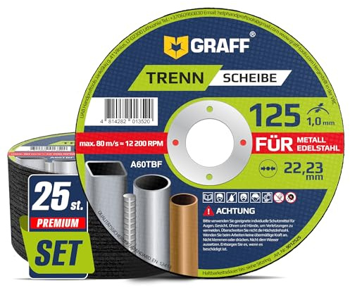 Trennscheiben 125 Metall 1mm Extra Dünn – Flexscheiben für Inox, Edelstahl, Metall – Metalltrennscheiben für Winkelschleifer GRAFF 25 Stück