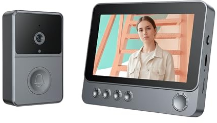 Wireless Video Doorbell with 4.3 Touchscreen Monitor, No WiFi Required, Battery Powered Door Bell Camera with Two-Way Audio, Offline Home Security System