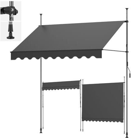 Ezkamfort Klemmmarkise 150 x 120 cm, Markise Balkon Ohne Bohren, mit Handkurbel Alu-Markise UV-Beständig Höhenverstellbar & Wasserabweisend | Sonnenschutz Für Laden, Terrasse & Garten
