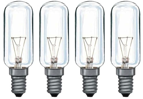 NCC-Licht 4 x Röhrenlampe T25 Glühbirne 40W E14 warmweiß, Ersatzlampe für Haushalt, Kühlschrank, Dunstabzug, Nähmaschine etc.