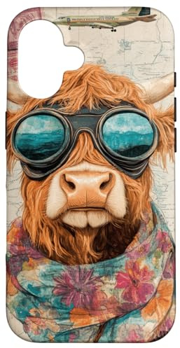 Cow Vintage Travel Retro Highland Highland Cow Case for iPhone 16