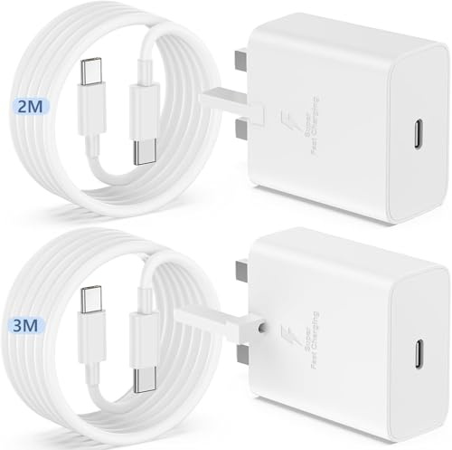 45W USB C Fast Charging for iPhone 16 17 15 Pro max,2Pack USB-C Fast Charger Plug and Cable 2M+3M,for iPhone 17 16 15 Pro/17 Air/17E15 16 plus,for Samsung Galaxy S25+/S24+/S23/S22 Ultra-White