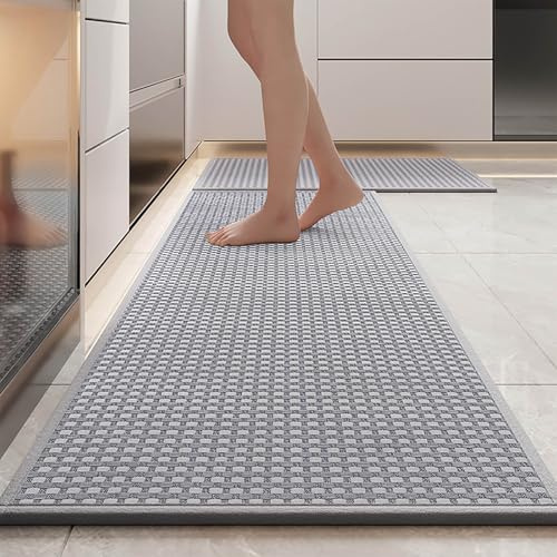 43x120cm Küchenteppiche Teppich Küche Küchenläufer Waschbar Rutschfest Gewebte Küchenteppich mit Gummi, Flurläufer Teppichläufer Teppich Läufer Flur Rutschfest Küchenmatte für Küchen Eingang(Grau)