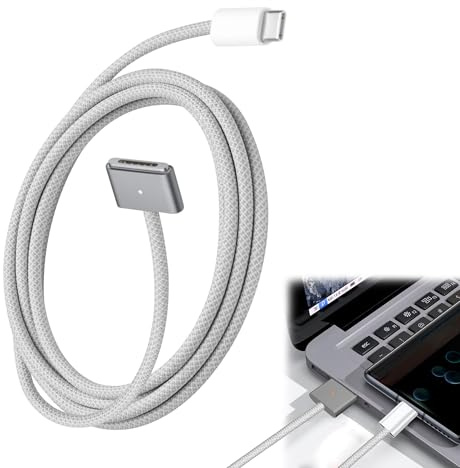 1Pc 2M For Macbook Charger Cable USB-C to Magnetic 3 Cable 140W Magnetic Charging Cord For Apple Mac Charger Cable Fast Charging For MacBook Air Pro M2 M3 Etc Silver