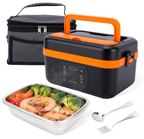 Elektrische Lunchbox für Erwachsene, 60W Tragbarer Beheizte Lunch Box mit | 16000mAh Akku, 1L Edelstahl Behälter, Einstellbare Temperatur, für Auto Baustellen Büro Camping