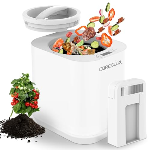 CORESLUX Compostiera da Cucina 4L, Composter Elettrico,Autopulente, Trasforma i Rifiuti Alimentari in Concime Naturale, Compostiera da Giardino, Bianca