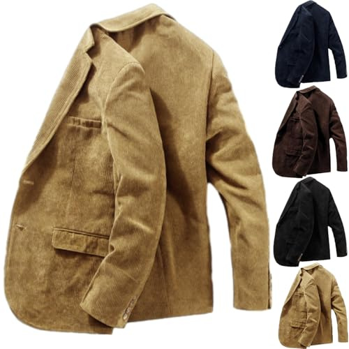 GAGFDA Blazer vintage décontracté en velours côtelé pour homme - Manteau de sport à revers en coton à manches longues - 2 boutons - Pour travail, travail, mariage - Avec poches