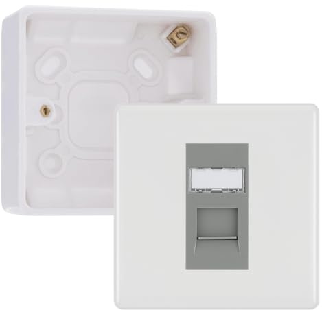 BG Nexus White RJ45 CAT6 Module with Single Faceplate, 1 Port Network Socket & 32mm Back Box (Grey Insert)