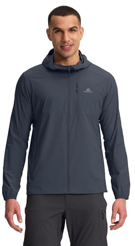 Pioneer Camp Veste de course d'été légère et respirante pour homme - Protection solaire UV UPF 100+ - Imperméable - Avec capuche et plusieurs poches - Pour la randonnée, le cyclisme, les voyages, bleu