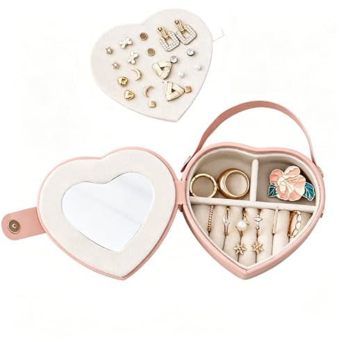 Lrikas Schmuckkästchen Klein, Schmuckkästchen Mädchen, Herzförmiges Design | Schmuckbox Damen, Tragbarer Schmuckorganisator, Für Ohrringe, Für Halsketten, Für Armbänder Ringe