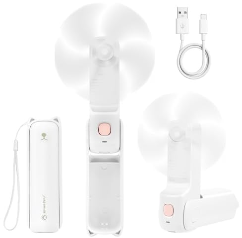AUAUY Mini Ventilateur Portatif 3 en 1 à Main, Rechargeable USB, 3 Vitesses | Batterie Externe et Lampe de Poche, pour chambre, bureau, maison, cuisine, école, camping en plein air