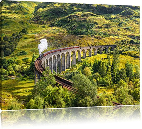 Pixxprint Glenfinnan Eisenbah iadukt in Schottland, Größe: 80x60cm, Leinwandbild, fertig gespannt, Wandbild, Dekoration, Kunstdruck, kein Poster