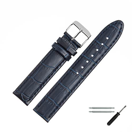 MARBURGER Uhrenarmband 20mm Leder Blau Silber Alligator Prägung Mit Naht - Montage Set 1392050000120