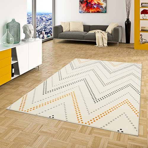 Pergamon Teppich Modern Trendline Zick Zack Creme Gelb in 5 Größen