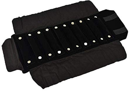 VALINK Portátil Terciopelo Anillo Joyería Rollo Automático Bolsa Suave Estuche Rodante Almacenaje Organizador Plegable Portador para Exhibitor, Pantalla Pack Llevando Cajas -35x16cm - Negro