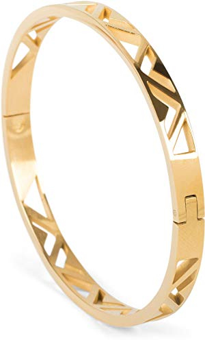 styleBREAKER Damen Edelstahl Armreif mit dreieckigen Cutouts im Azteken Style, Clipverschluss Armband, Schmuck, 05040168, Farbe:Gold
