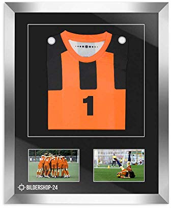 Bildershop-24 Bilderrahmen Trikotrahmen stabil RahmBig Silber Glanz 50 X 70 cm Rahmen für Trikots, Sport Shirts + Passepartout Schwarz