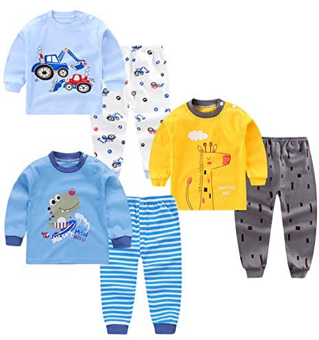 XM-Amigo Bébé Garçons 3 Ensembles Pyjama 100% Coton Doux Haut et Pantalon | Imprimé motifs animés, tissu en coton doux, utilisable comme pyjama ou sous-couche automnale et hivernale