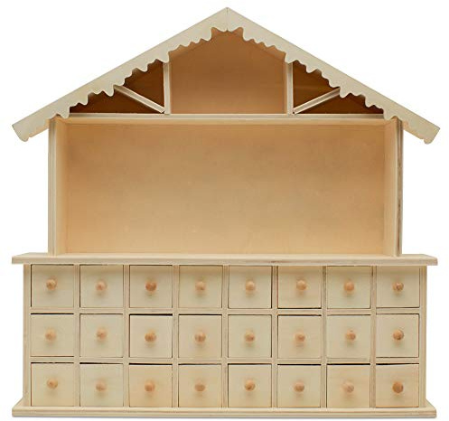 Woodpeckers Wooden Winter Advent Calendar 13-1/2 x 14-7/8 Inch, Pack of 1 Craft Christmas Advent Calendar with 24 Empty Drawers