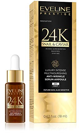 Eveline Cosmetics Prestige 24K Luxus Multi-Nährstoff Anti-Falten Serum Ampulle mit Kolloidalem Gold, Schneckenfiltrat & Bakuchiol - 18ML