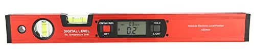 Nivel Digital Multifunción con Base Magnética y Medidor de Ángulo 360°, Pantalla LCD, Aleación de Aluminio, Tamaño 430x60x30mm, Color Rojo, 2 Burbujas
