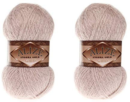 Alize Angora Gold Simli 5% Metallic, 20% Wolle, 75% Acryl, 2 Knäuel, 200 g, 1100 Yds Garn, Häkelspitze, Handstricken, türkisches Garn (506 Stein)