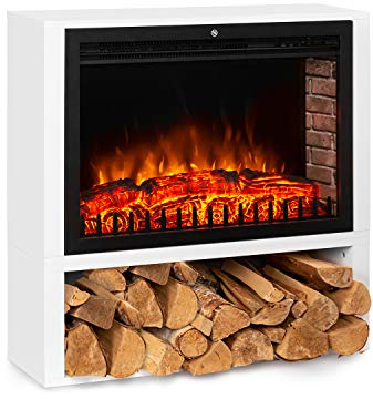 Klarstein Mauna Loa - Chimenea eléctrica, Efecto Realista de Llamas, Compartimento para leña Decorativa, Termostato, Temporizador, OpenWindow Detection, Mando a Distancia, 1000 ó 2000 W, Blanco