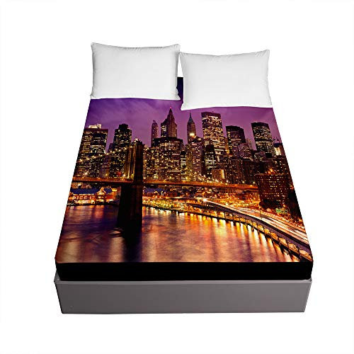 Stadtlandschaft Spannbetttuch für Boxspringbett, Chickw1 Weiche Spannbettlaken Rutschfestem Mikrofaser Matratzenschoner bis 30cm Hohe für Matratzen in Vielen Größen (New York,120x200x30cm)