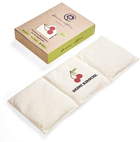 Hemma Nature Cuscino termico biologico con noccioli di ciliegia, in cotone, 50 x 20 cm, equo e sostenibile, cuscino riscaldante per neonati, bambini e adulti, cuscino per forno a microonde, con
