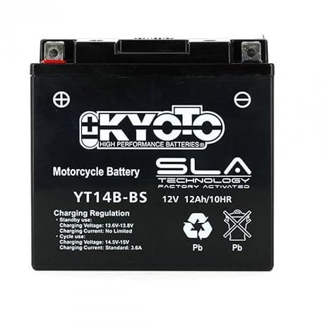 Batterie SLA Kyoto compatible avec Moto Yamaha 1700 MT-01 2005 à 2012 YT14B-BS SLA / 12V 12Ah